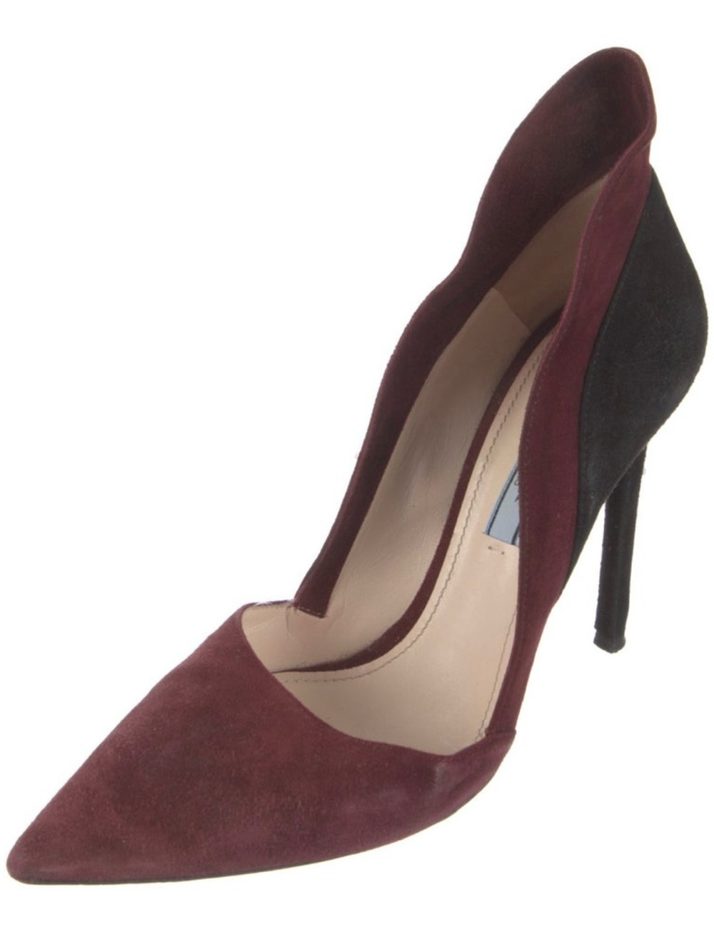 Prada Burgundy and Black Suede D'Orsay Pumps